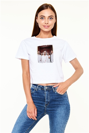 Faith No More Baskılı Unisex Beyaz Crop Top Tişört