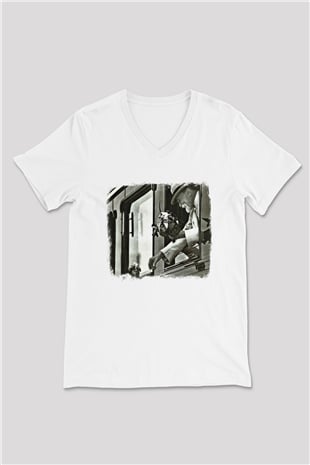 Faith No More Baskılı Unisex Beyaz V Yaka Tişört
