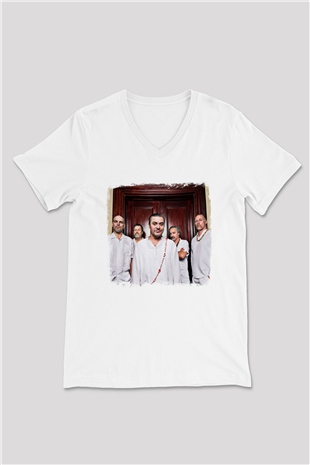 Faith No More Baskılı Unisex Beyaz V Yaka Tişört