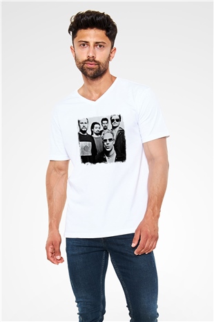 Faith No More Baskılı Unisex Beyaz V Yaka Tişört