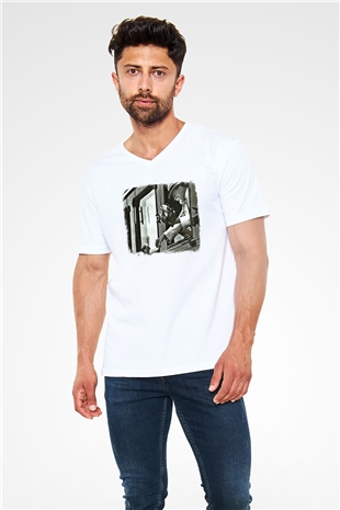 Faith No More Baskılı Unisex Beyaz V Yaka Tişört