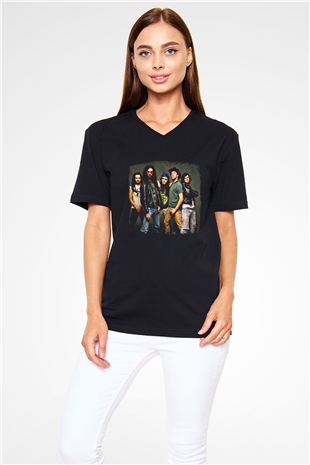 Faith No More Baskılı Unisex Siyah V Yaka Tişört