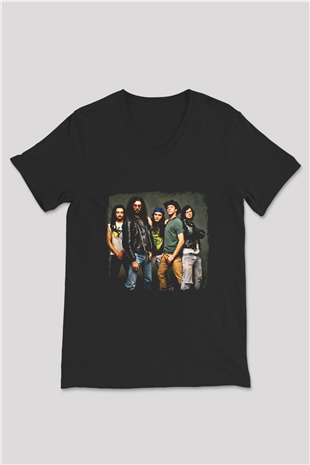 Faith No More Baskılı Unisex Siyah V Yaka Tişört