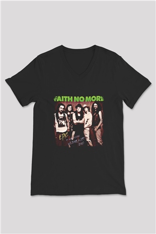 Faith No More Baskılı Unisex Siyah V Yaka Tişört