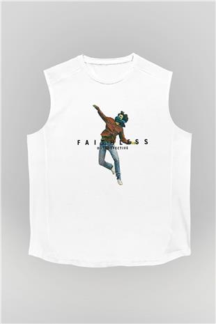Faithless Baskılı Beyaz Unisex Kolsuz Tişört - Tshirt