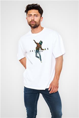 Faithless Baskılı Beyaz Unisex Oversize Tişört - Tshirt