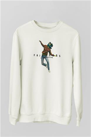 Faithless Baskılı Beyaz Unisex Sweatshirt