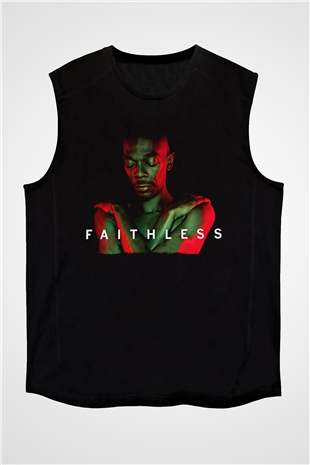 Faithless Baskılı Unisex Siyah Kolsuz Tişört - Tshirt