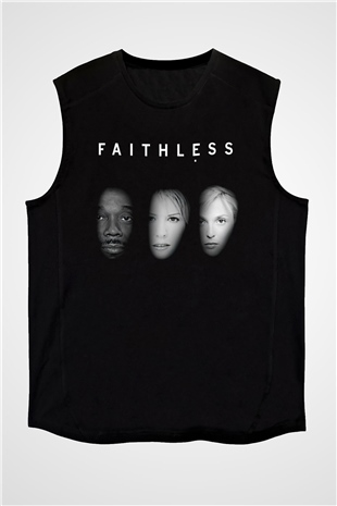 Faithless Baskılı Unisex Siyah Kolsuz Tişört - Tshirt