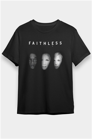 Faithless Baskılı Unisex Siyah Tişört - Tshirt