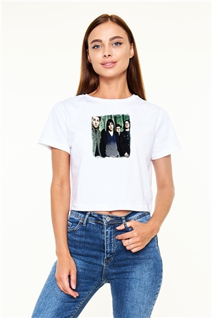 Fall Out Boy Baskılı Unisex Beyaz Crop Top Tişört