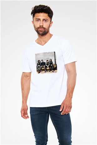 Fall Out Boy Baskılı Unisex Beyaz V Yaka Tişört