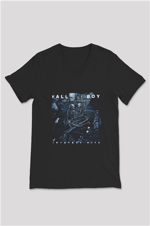 Fall Out Boy Baskılı Unisex Siyah V Yaka Tişört