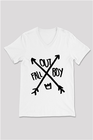 Fall Out Boy Beyaz Unisex V Yaka Tişört