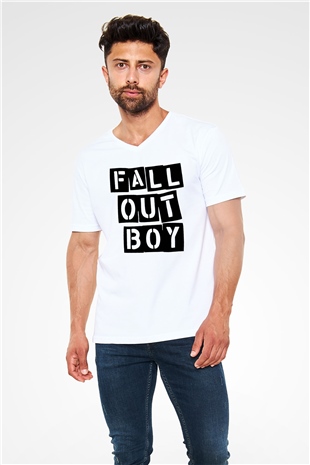 Fall Out Boy Beyaz Unisex V Yaka Tişört T-Shirt