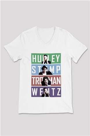 Fall Out Boy Beyaz Unisex V Yaka Tişört T-Shirt