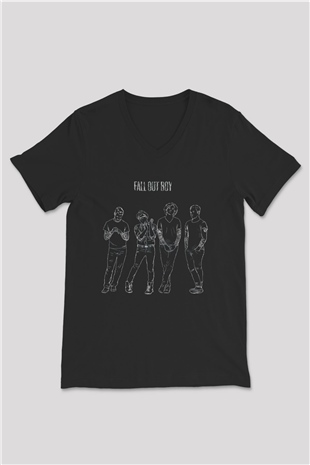 Fall Out Boy Siyah Unisex V Yaka Tişört