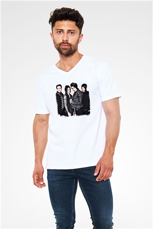 Falling In Reverse Baskılı Unisex Beyaz V Yaka Tişört