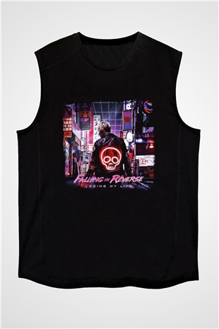 Falling In Reverse Baskılı Unisex Siyah Kolsuz Tişört