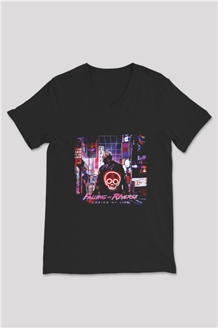 Falling In Reverse Baskılı Unisex Siyah V Yaka Tişört