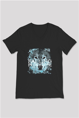 Falling In Reverse Baskılı Unisex Siyah V Yaka Tişört