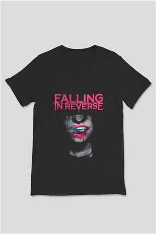 Falling In Reverse Siyah Unisex V Yaka Tişört