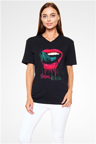 Falling In Reverse Siyah Unisex V Yaka Tişört T-Shirt