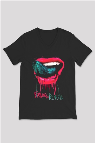 Falling In Reverse Siyah Unisex V Yaka Tişört T-Shirt