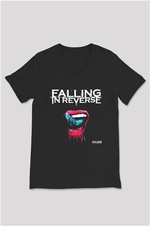 Falling In Reverse Siyah Unisex V Yaka Tişört T-Shirt
