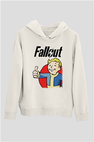 Fallout Beyaz Unisex Kapşonlu Sweatshirt