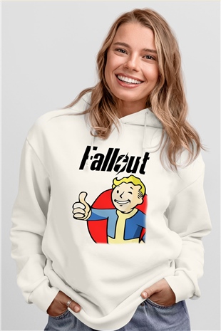 Fallout Beyaz Unisex Kapşonlu Sweatshirt