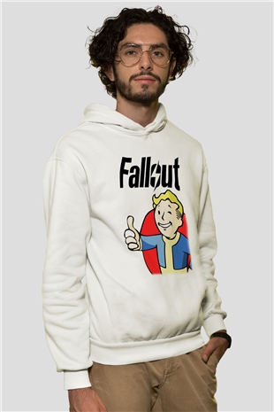 Fallout Beyaz Unisex Kapşonlu Sweatshirt