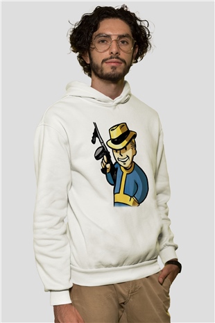 Fallout Beyaz Unisex Kapşonlu Sweatshirt
