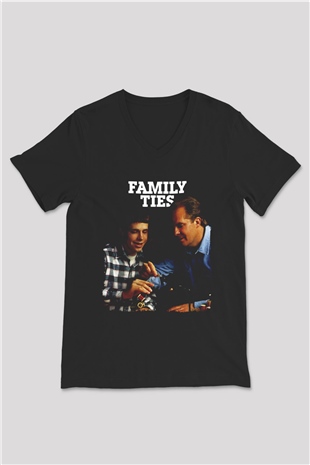 Family Ties Siyah Unisex  V Yaka Tişört