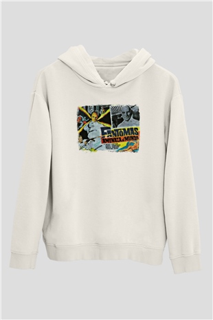Fantomas Baskılı Unisex Beyaz Hoodie