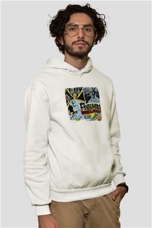 Fantomas Baskılı Unisex Beyaz Hoodie