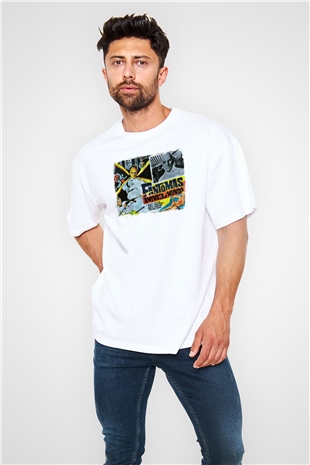 Fantomas Baskılı Unisex Beyaz Oversize Tişört