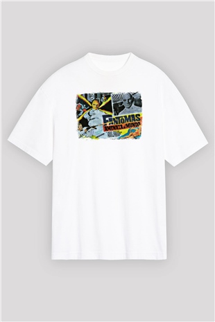 Fantomas Baskılı Unisex Beyaz Oversize Tişört