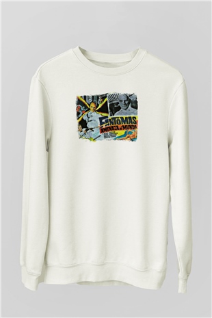 Fantomas Baskılı Unisex Beyaz Sweatshirt