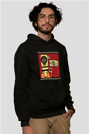 Fantomas Baskılı Unisex Siyah Hoodie