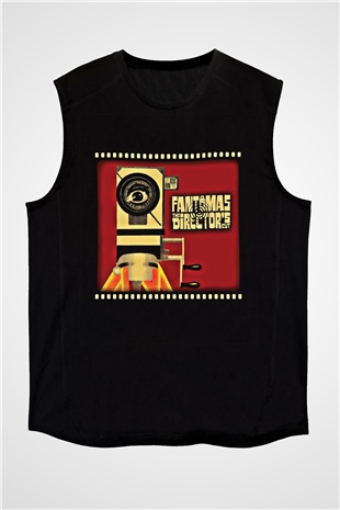 Fantomas Baskılı Unisex Siyah Kolsuz Tişört