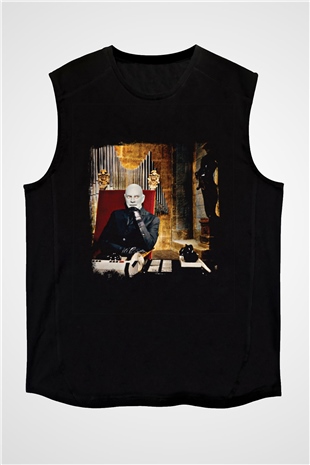 Fantomas Baskılı Unisex Siyah Kolsuz Tişört