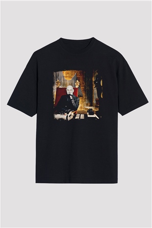 Fantomas Baskılı Unisex Siyah Oversize Tişört