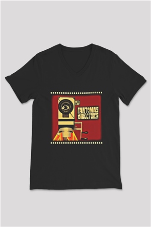 Fantomas Baskılı Unisex Siyah V Yaka Tişört