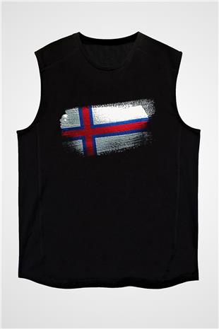 Faroe Adaları - Faroe İslands Bayrağı Baskılı Unisex Siyah Kolsuz Tişört