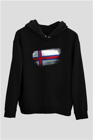 Faroe Adaları - Faroe İslands Bayrağı Baskılı Unisex Siyah Hoodie