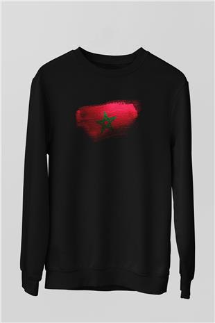 Fas - Morocco Bayrağı Baskılı Unisex Siyah Sweatshirt