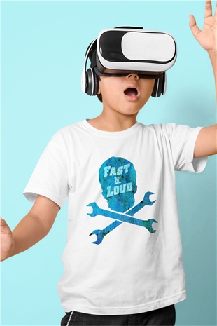 Fast N Loud Baskılı Beyaz Unisex Çocuk Tişört