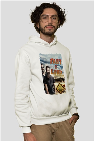Fast N Loud Beyaz Unisex Hoodie