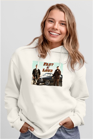Fast N Loud Beyaz Unisex Hoodie